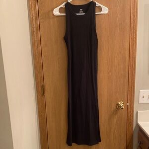 aerie Black Ribbed Midi Tank Dress